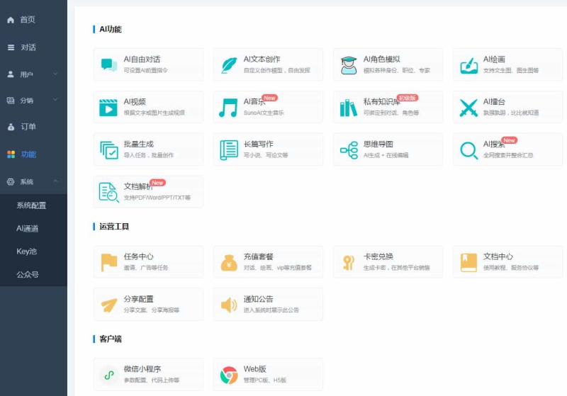 image.png ChatGPT付费创作系统V3.0.6独立版 WEB+H5+小程序端 (新增AI全网搜索+文档解析+豆包AI通道)