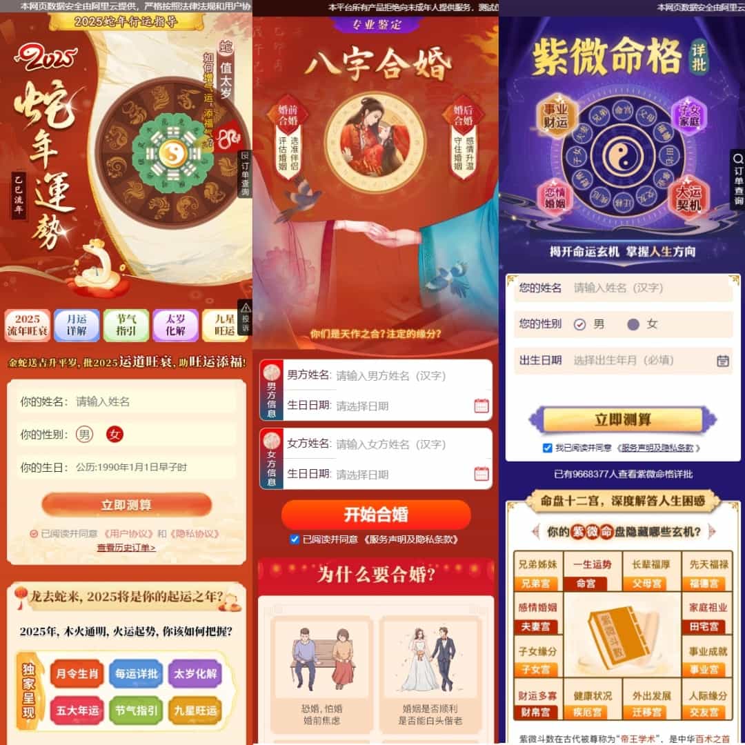 2025新版蛇年测算系统源码/算命/起名程序